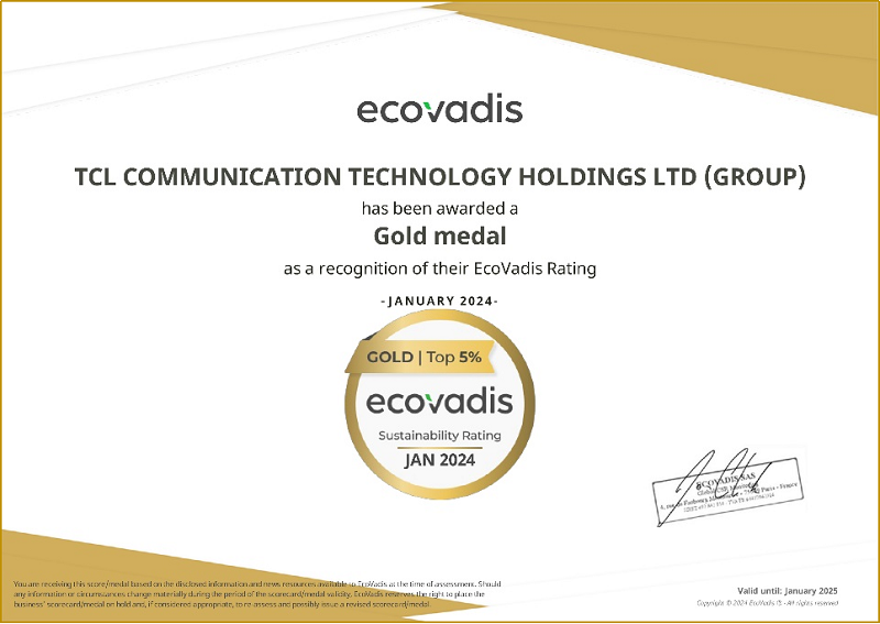TCL通讯荣获EcoVadis全球可···